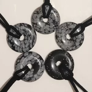 Snowflake Obsidian 30mm Donut Necklace