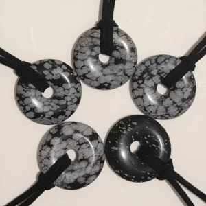 Snowflake Obsidian 30mm Donut Necklace
